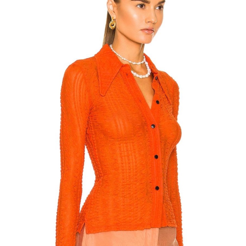 Ganni Orange Sheer Button Up